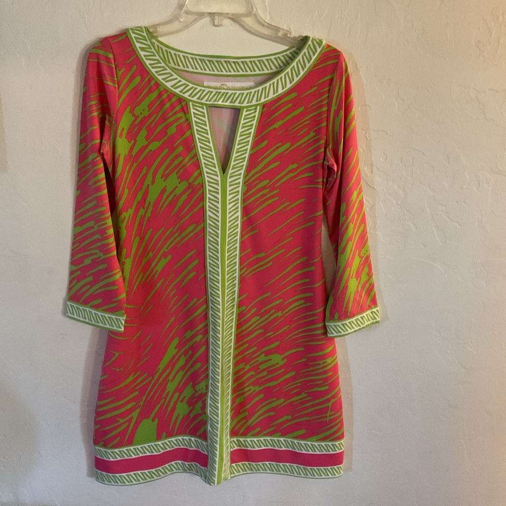 Tracy Negoshian Pink Tunic/dress with Lime Green Trim